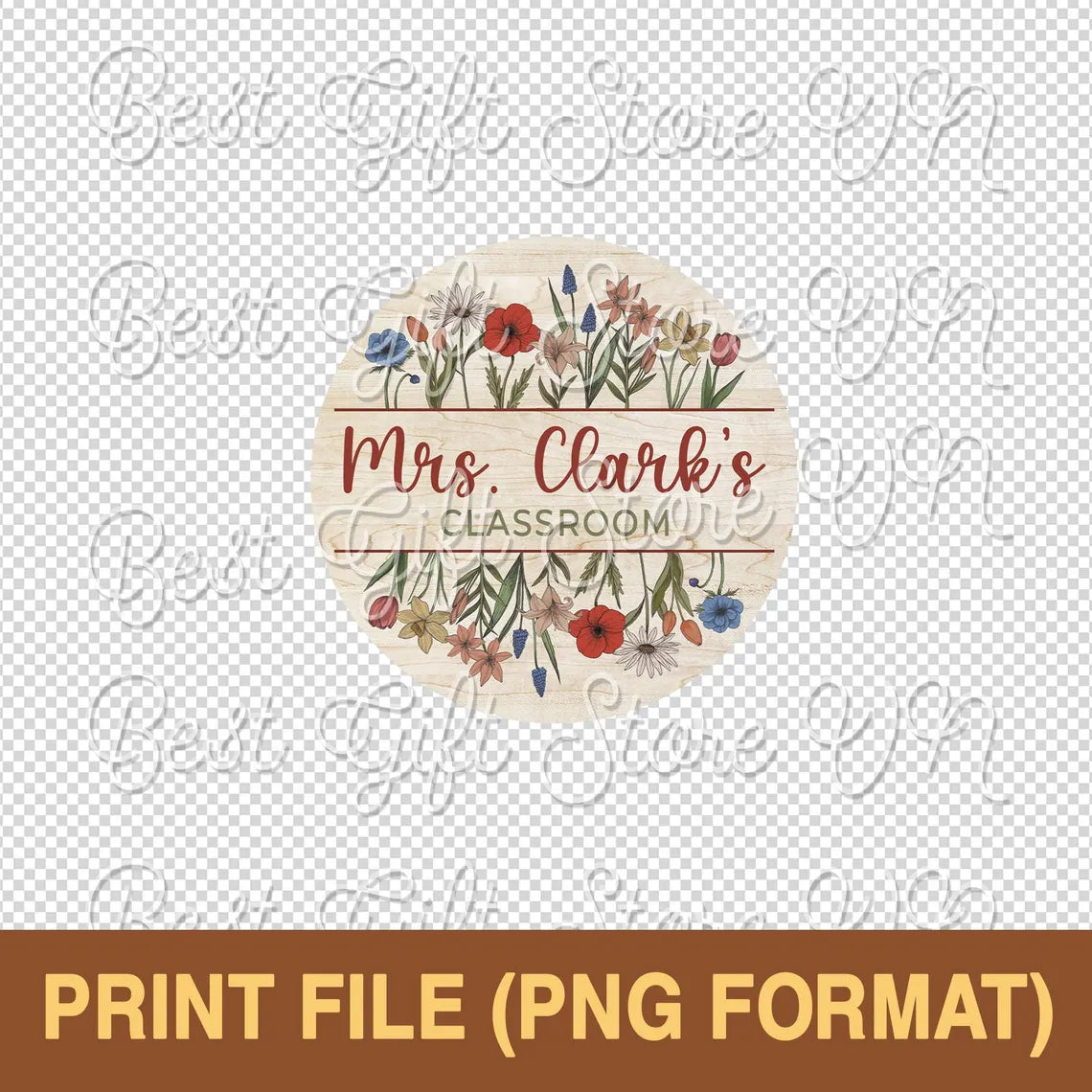 Vintage Floral Teacher Door Sign – Personalized Wooden Classroom Decor