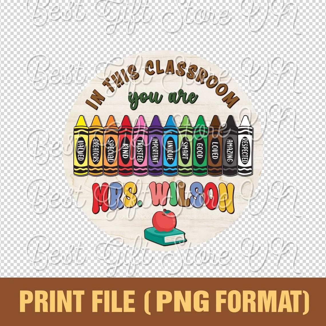 Crayon-Themed Classroom Door Sign – Personalized Teacher Wooden Sign