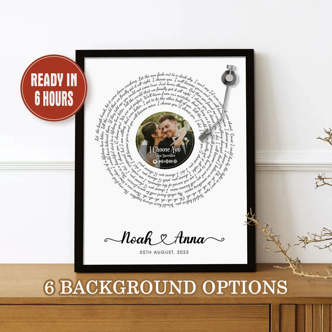 Custom Vinyl Record Wall Art with Photo Song Lyrics Names and Date