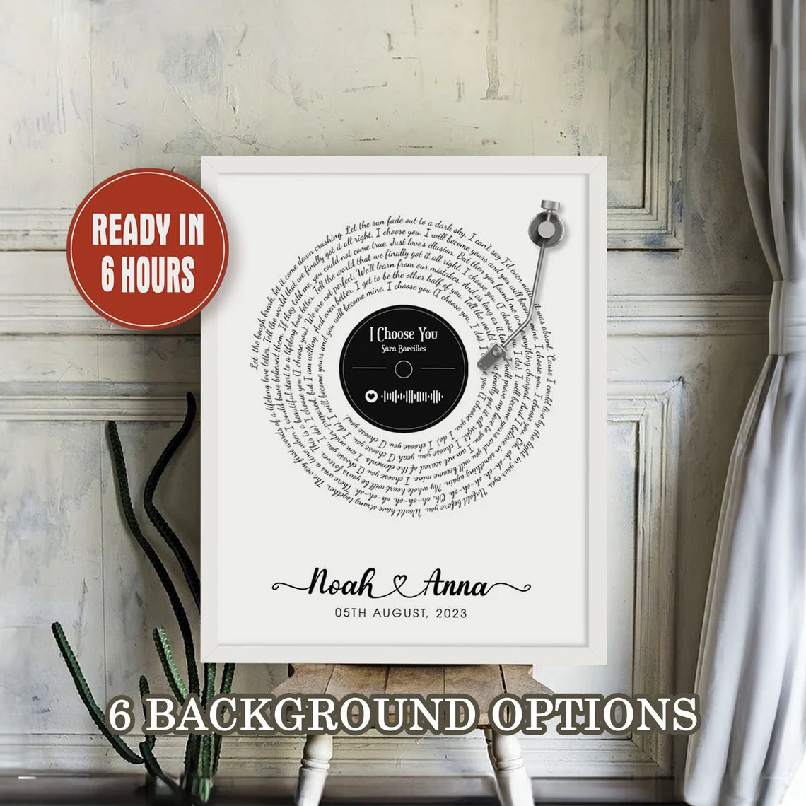 Personalized Vinyl Record Song Lyrics Wall Art Custom Couple Names Gift