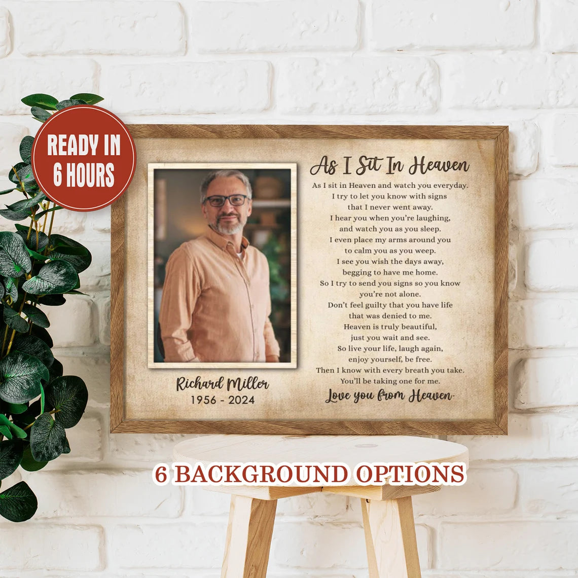 As I Sit In Heaven Personalized Memorial Wall Art with Photo Name and Dates