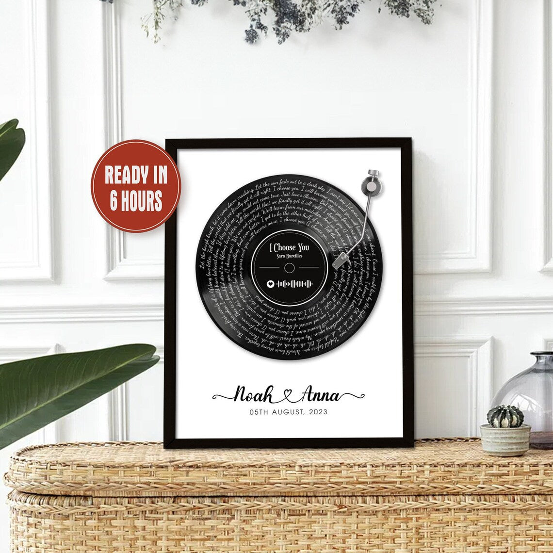 Personalized Vinyl Record Wall Art with Song Lyrics Couple Names and Date