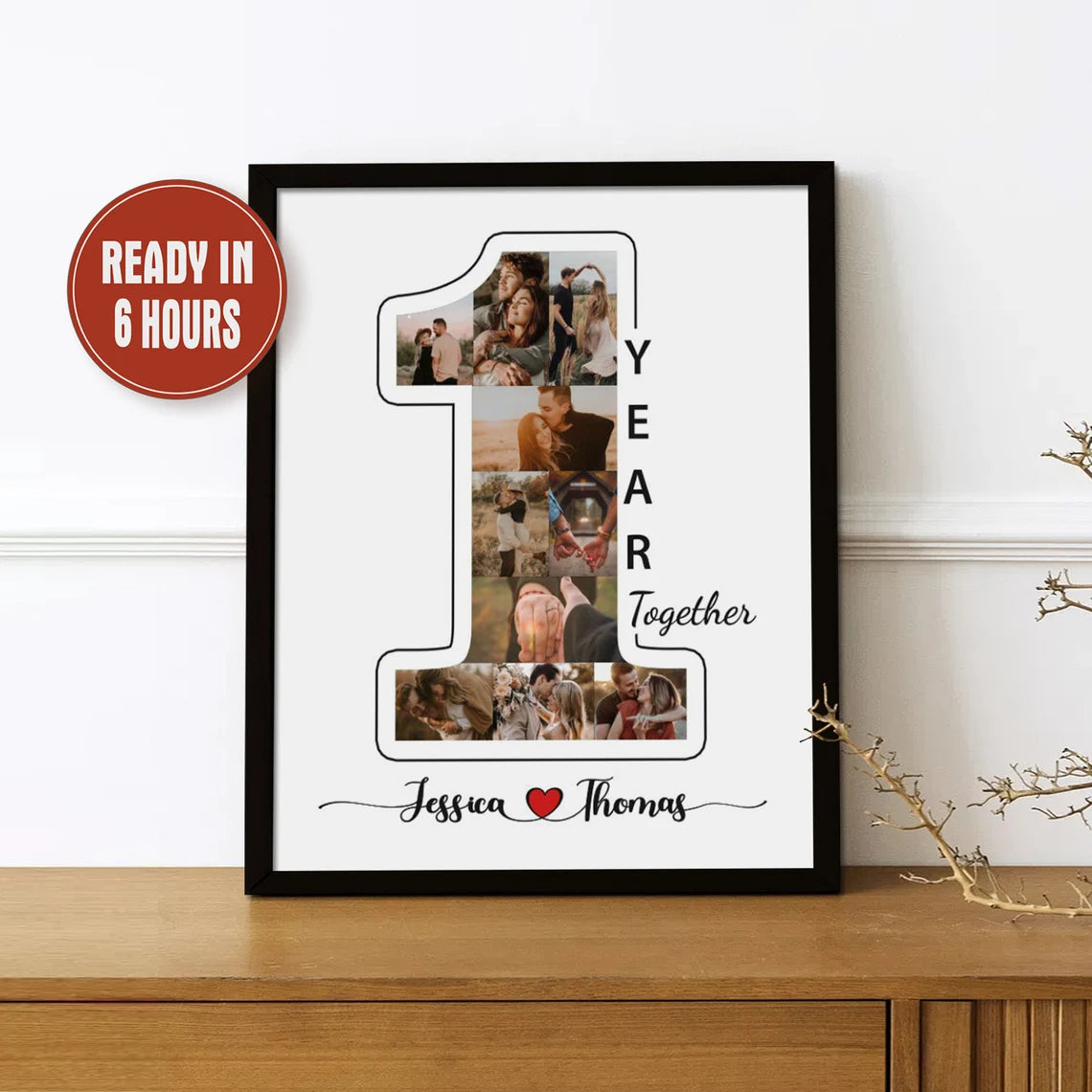 Personalized 1 Year Together Photo Collage – Custom Couple Wall Art Gift