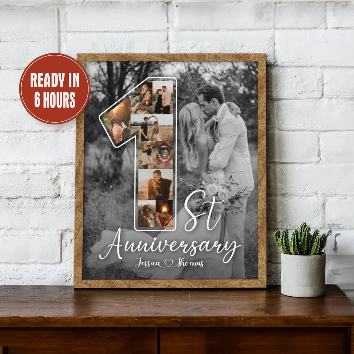 Personalized 1st Anniversary Photo Collage – Custom Couple Wall Art Gift
