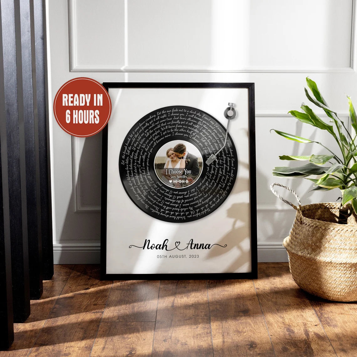 Personalized Vinyl Record Wall Art with Photo and Song Lyrics Custom Couple Gift