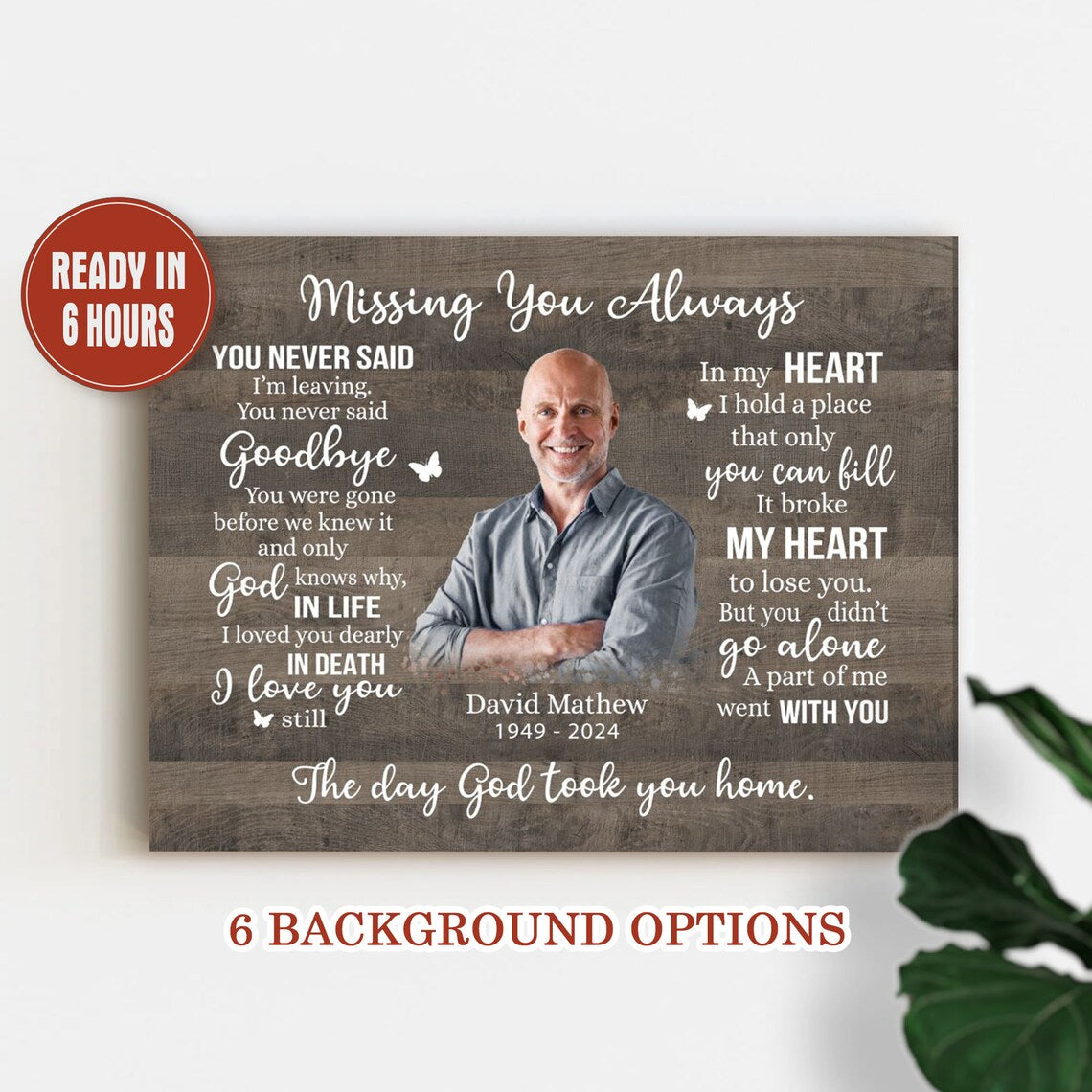 Personalized Memorial Wall Art with Photo – Missing You Always Poem
