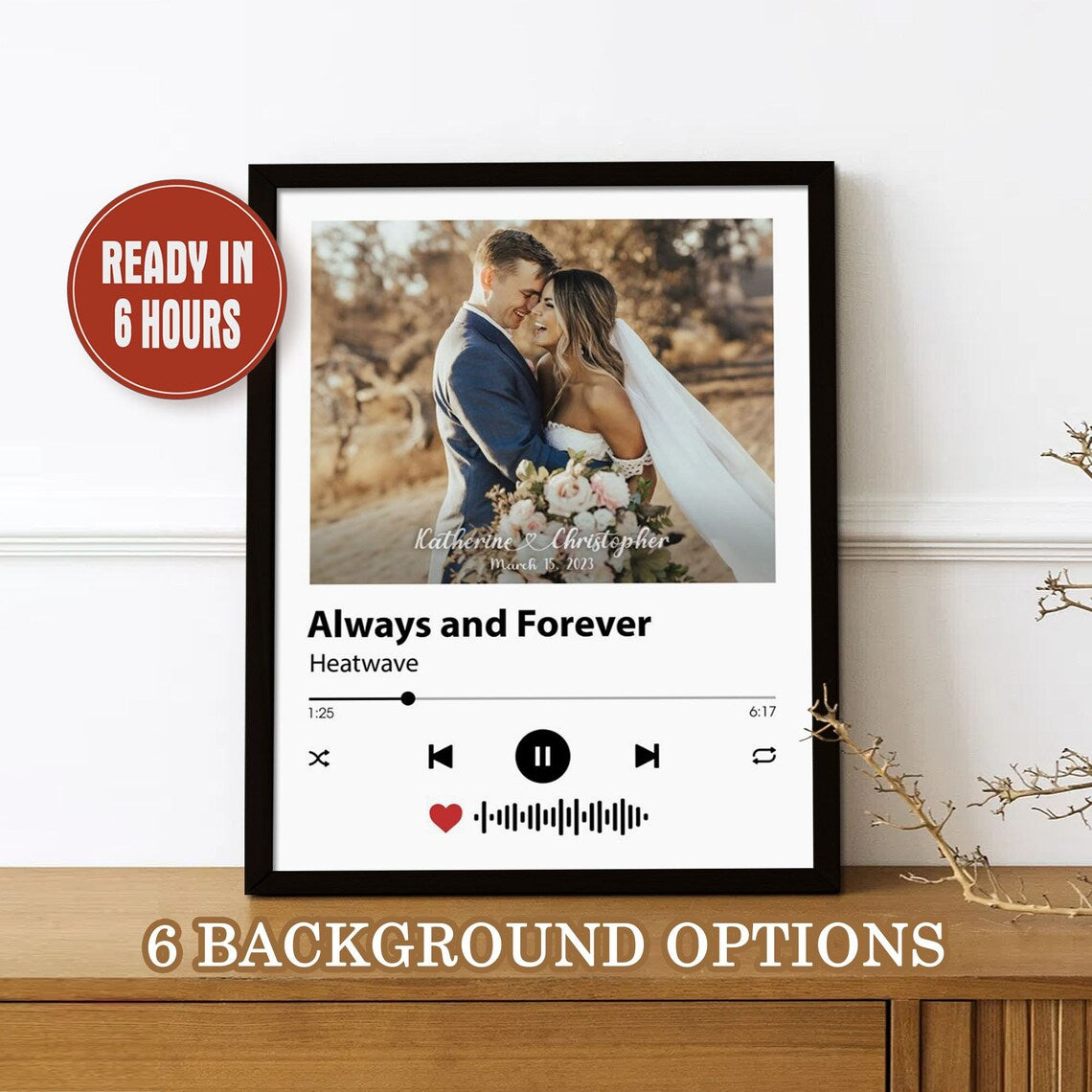 Custom Music Player Wall Art with Couple Photo Song Title and Names