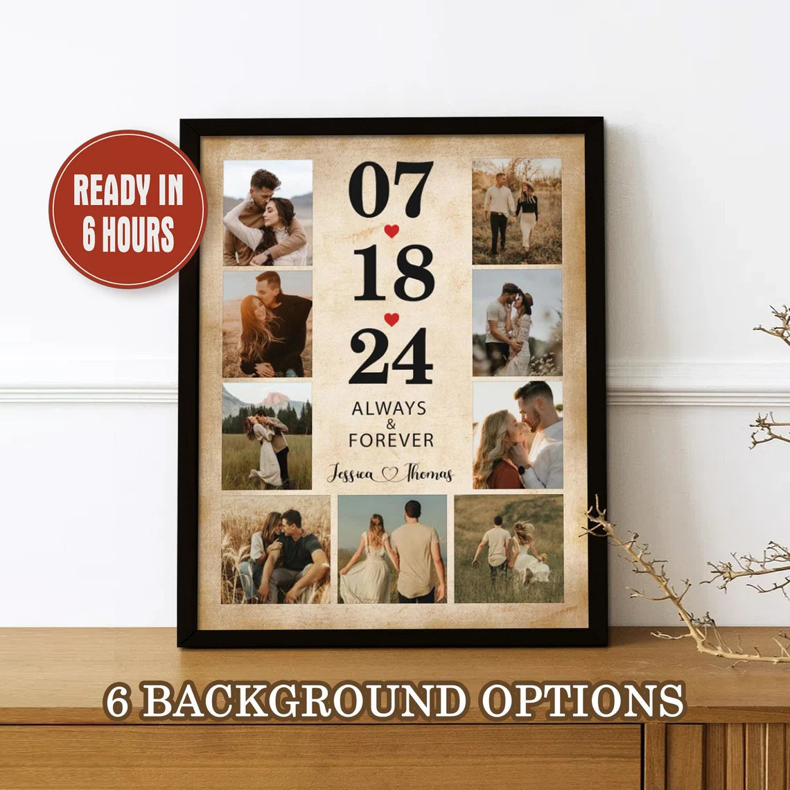 Personalized Anniversary Date Photo Collage – Always & Forever Custom Wall Art