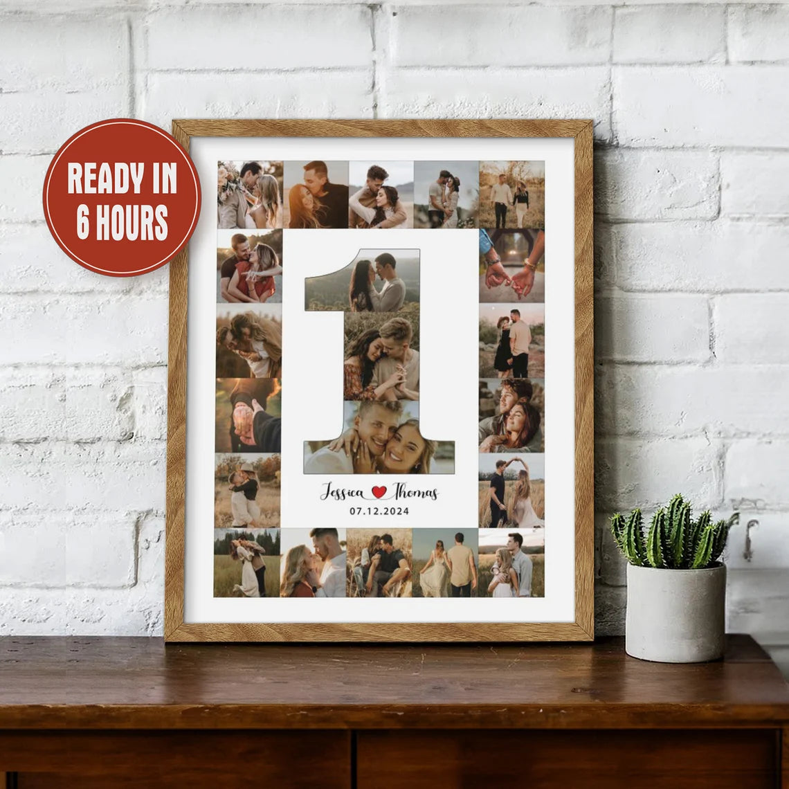 Custom 1st Anniversary Number Collage – Personalized Couple Photo Wall Art with Date
