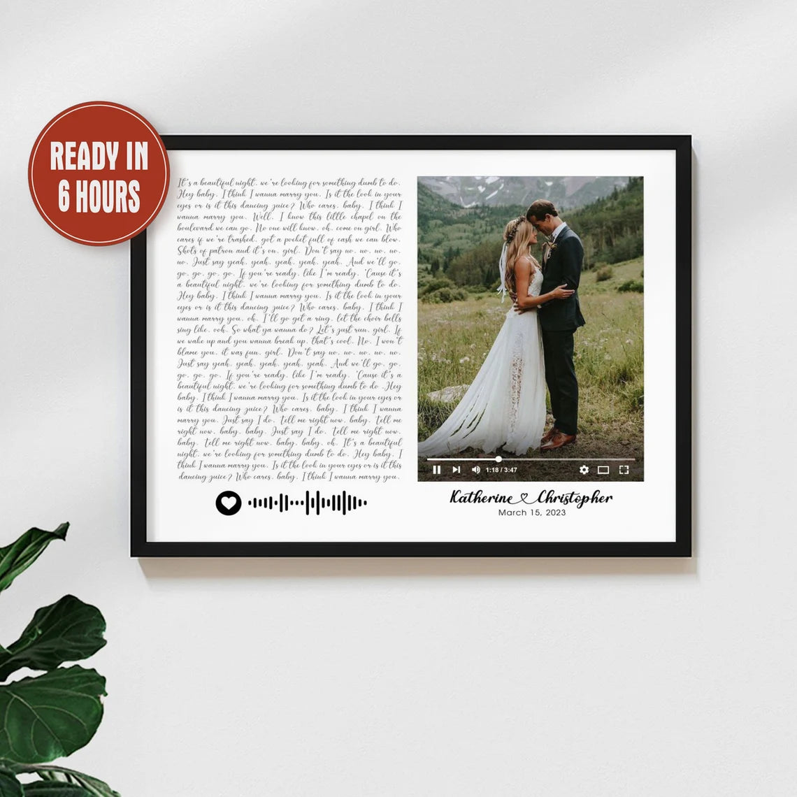 Personalized Wedding Photo & Custom Song Lyrics Wall Art – Unique Couple Gift