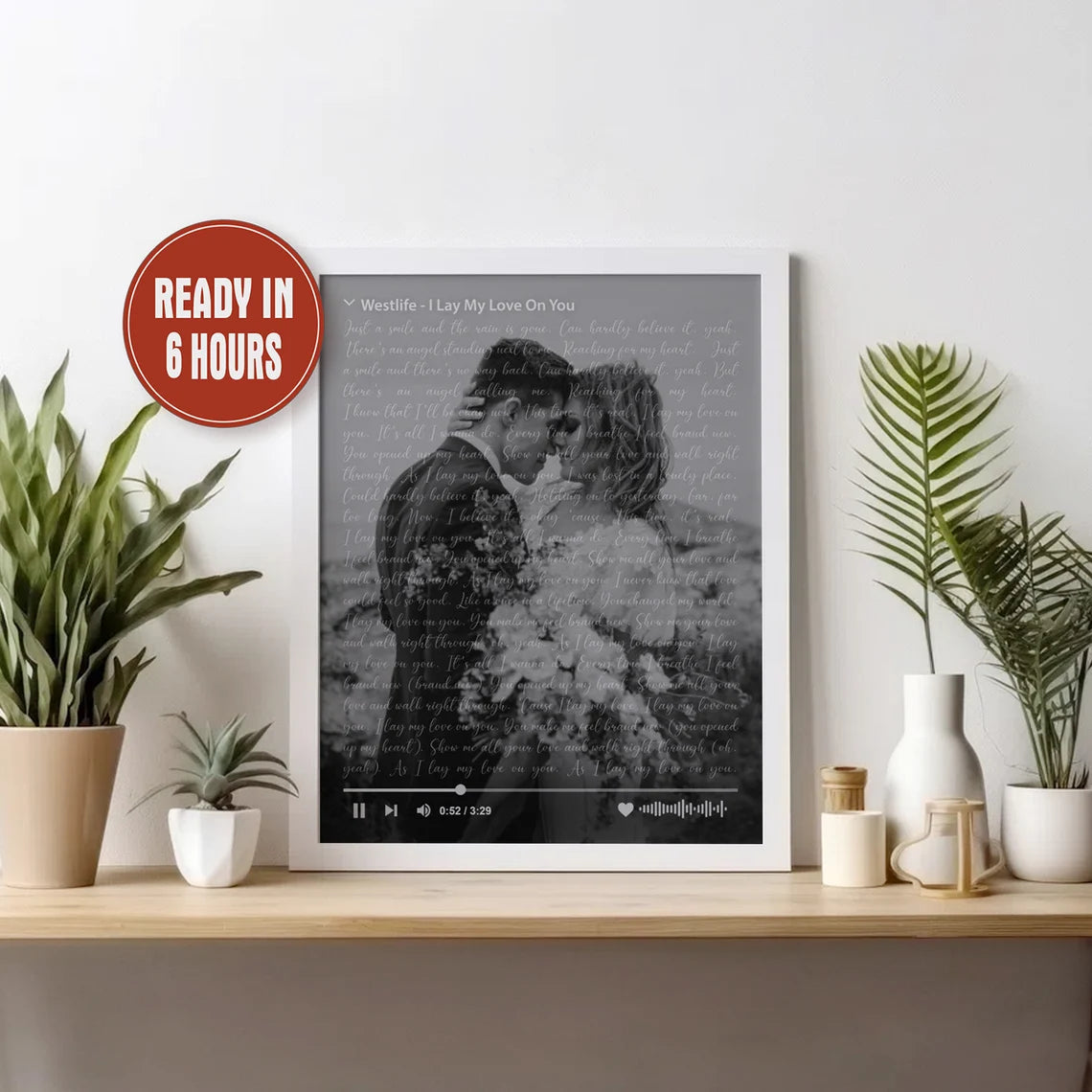 Personalized Song Lyrics Wall Art with Photo and Music Player – Custom Wedding or Anniversary Gift