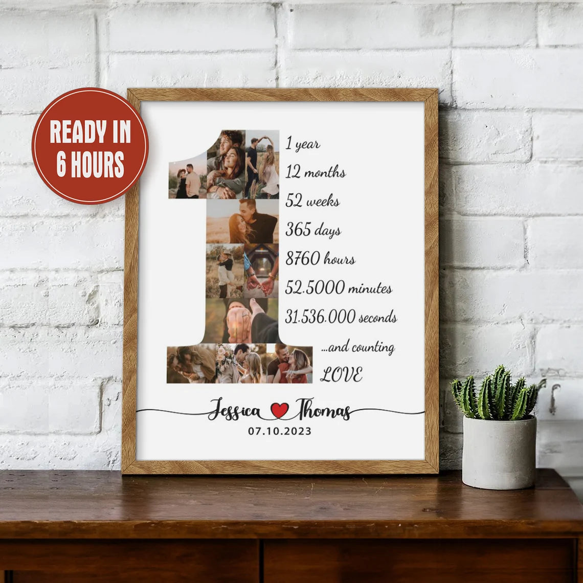 1 Year Anniversary Photo Collage – Personalized Milestone Love Wall Art