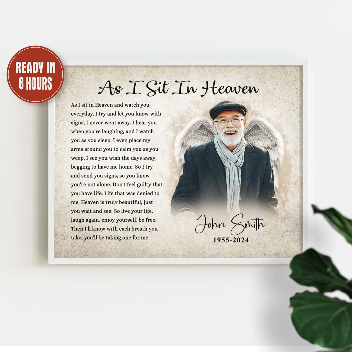 As I Sit In Heaven Custom Memorial Portrait Personalized Tribute Print