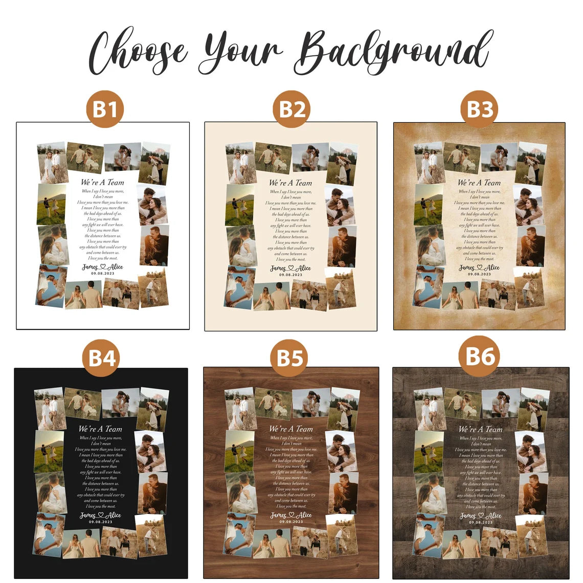 We’re A Team – Personalized Couple Poem Photo Collage Wall Art