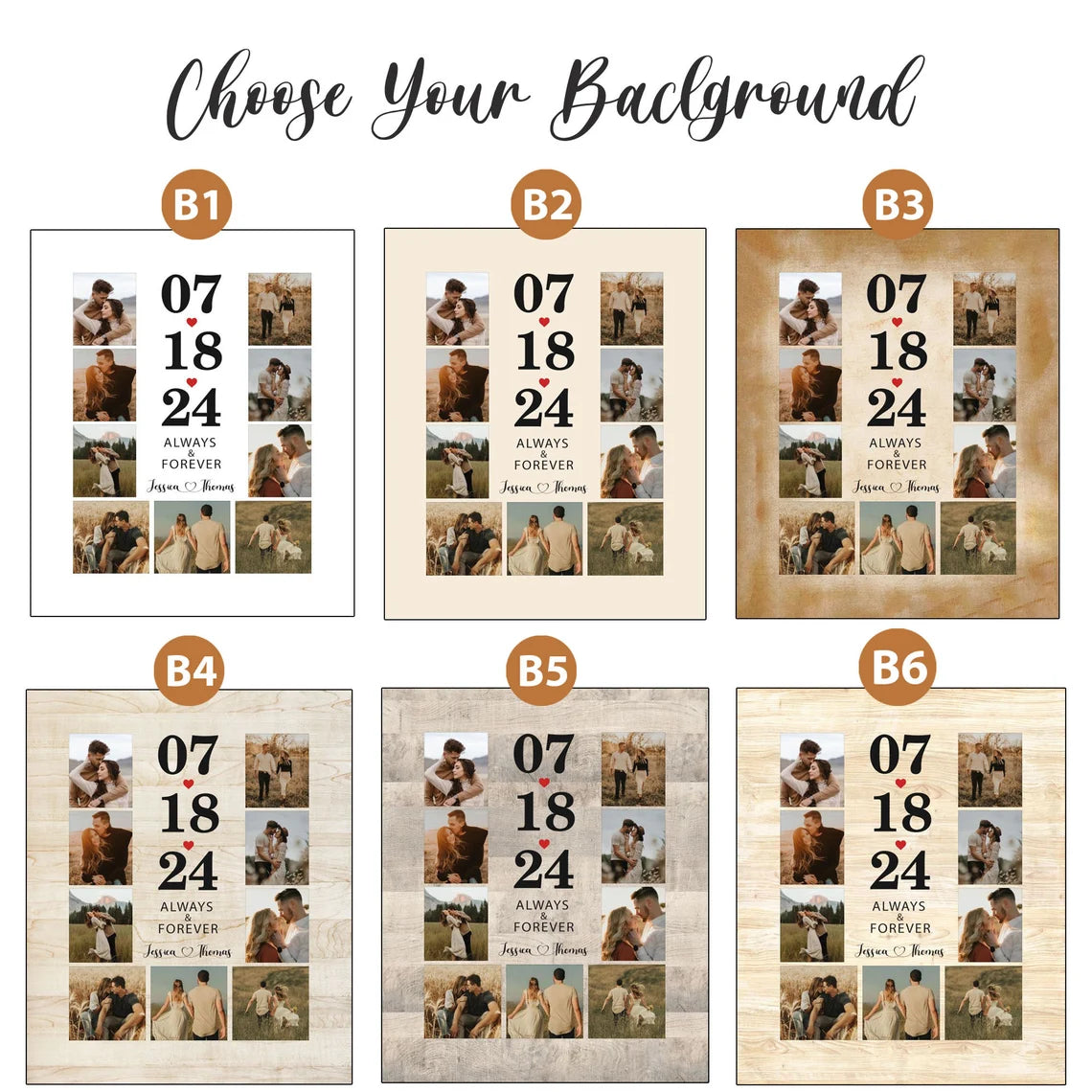 Personalized Anniversary Date Photo Collage – Always & Forever Custom Wall Art