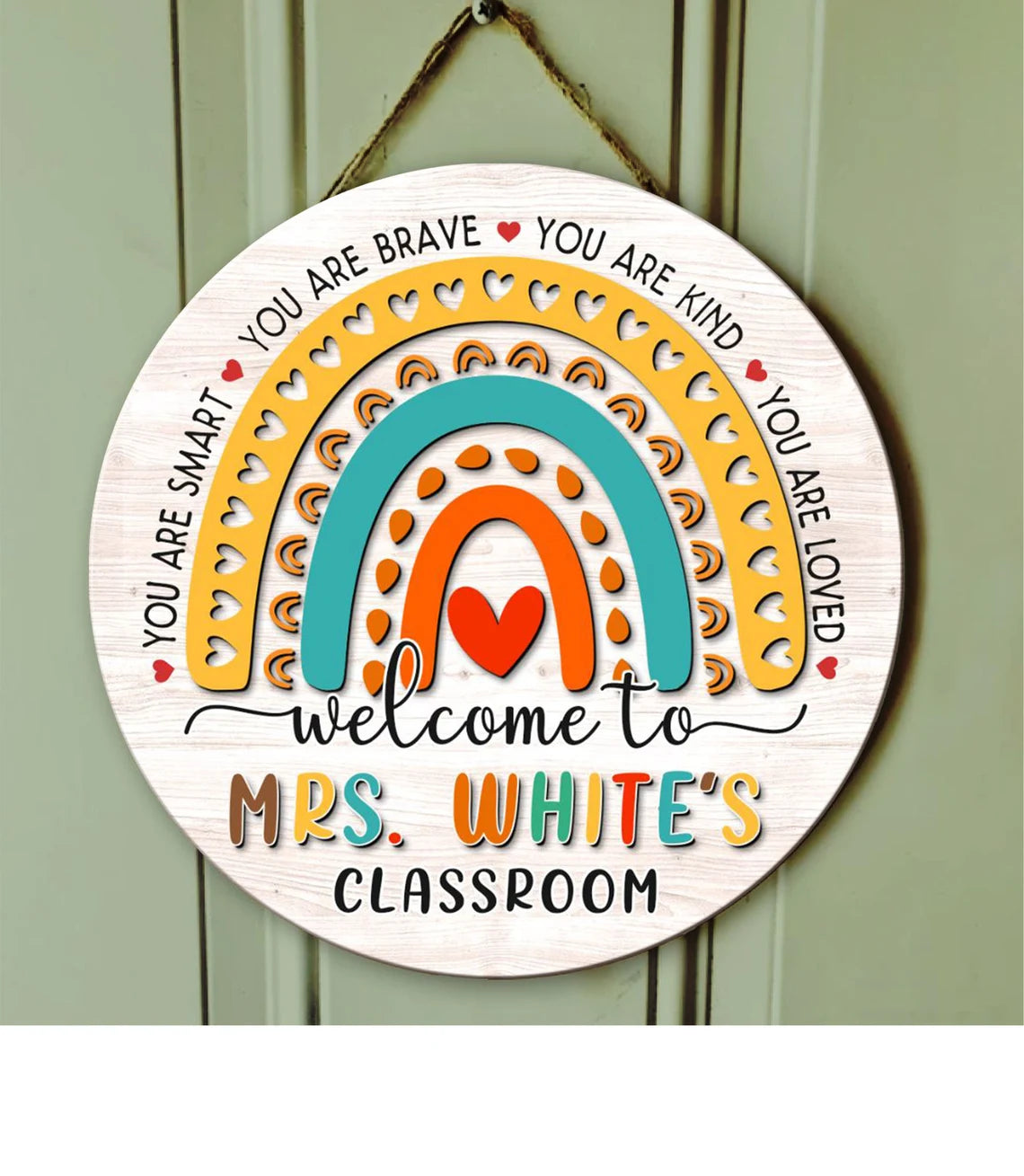 Rainbow Classroom Door Sign – Personalized Welcome Sign for Teachers