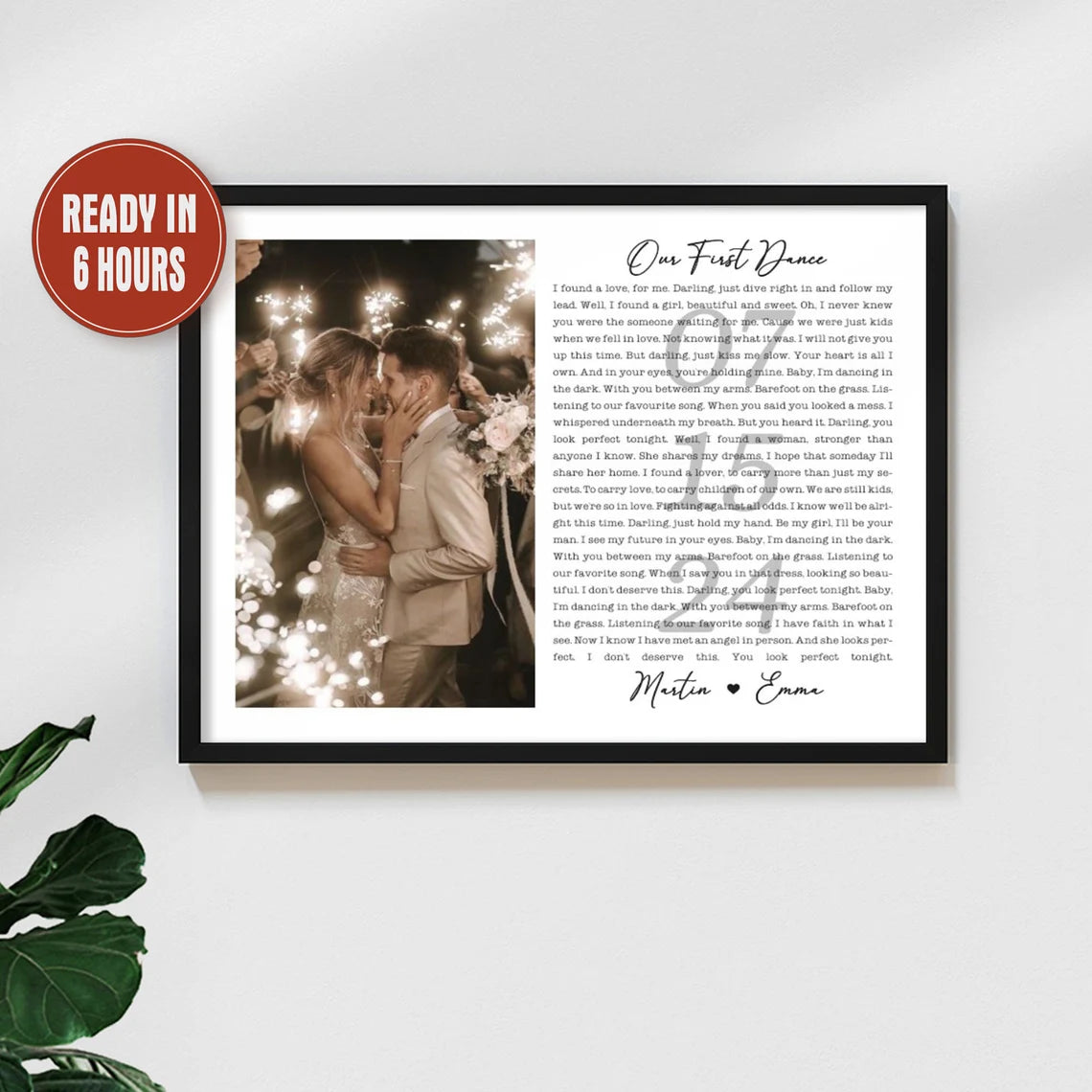 Personalized First Dance Wedding Photo Wall Art with Song Lyrics – Custom Couple Gift