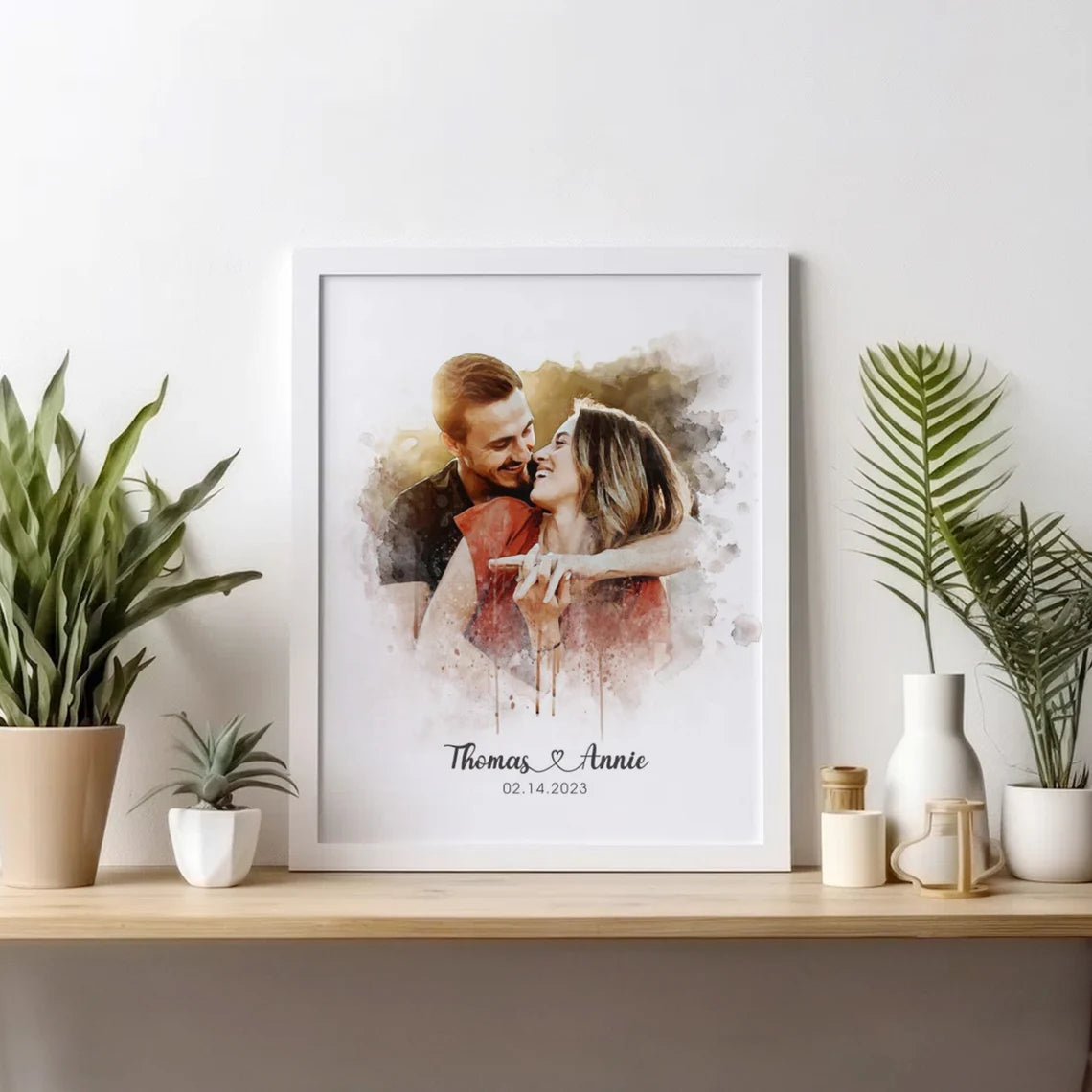 Custom Wedding Portrait Watercolor Style Personalized Couple Wall Art Gift