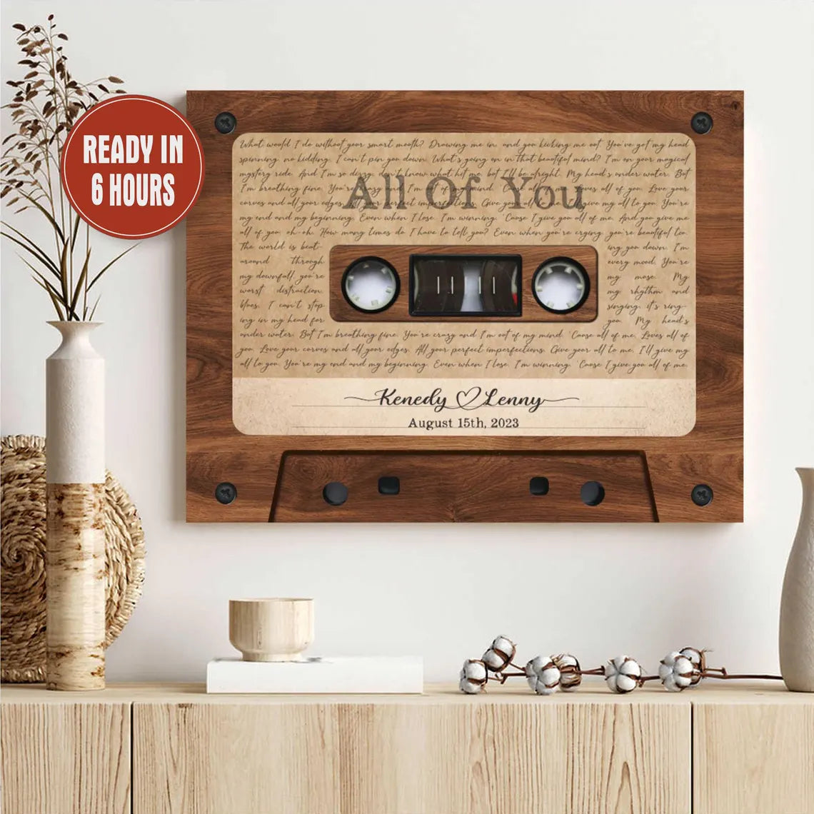 Custom Cassette Tape Wall Art with Song Lyrics and Names – Personalized Anniversary Gift