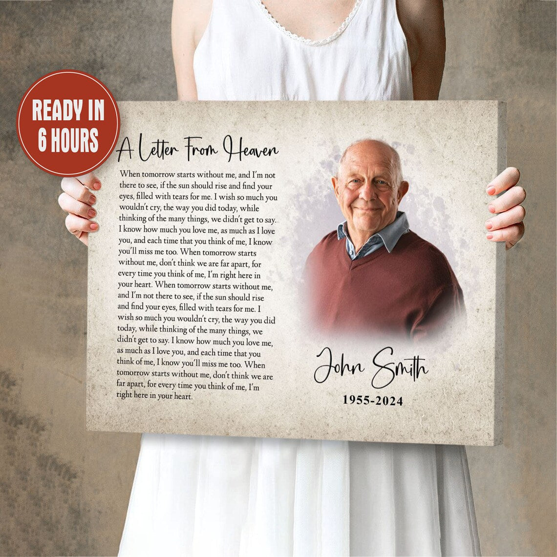 A Letter From Heaven Memorial Portrait Custom Remembrance Wall Art