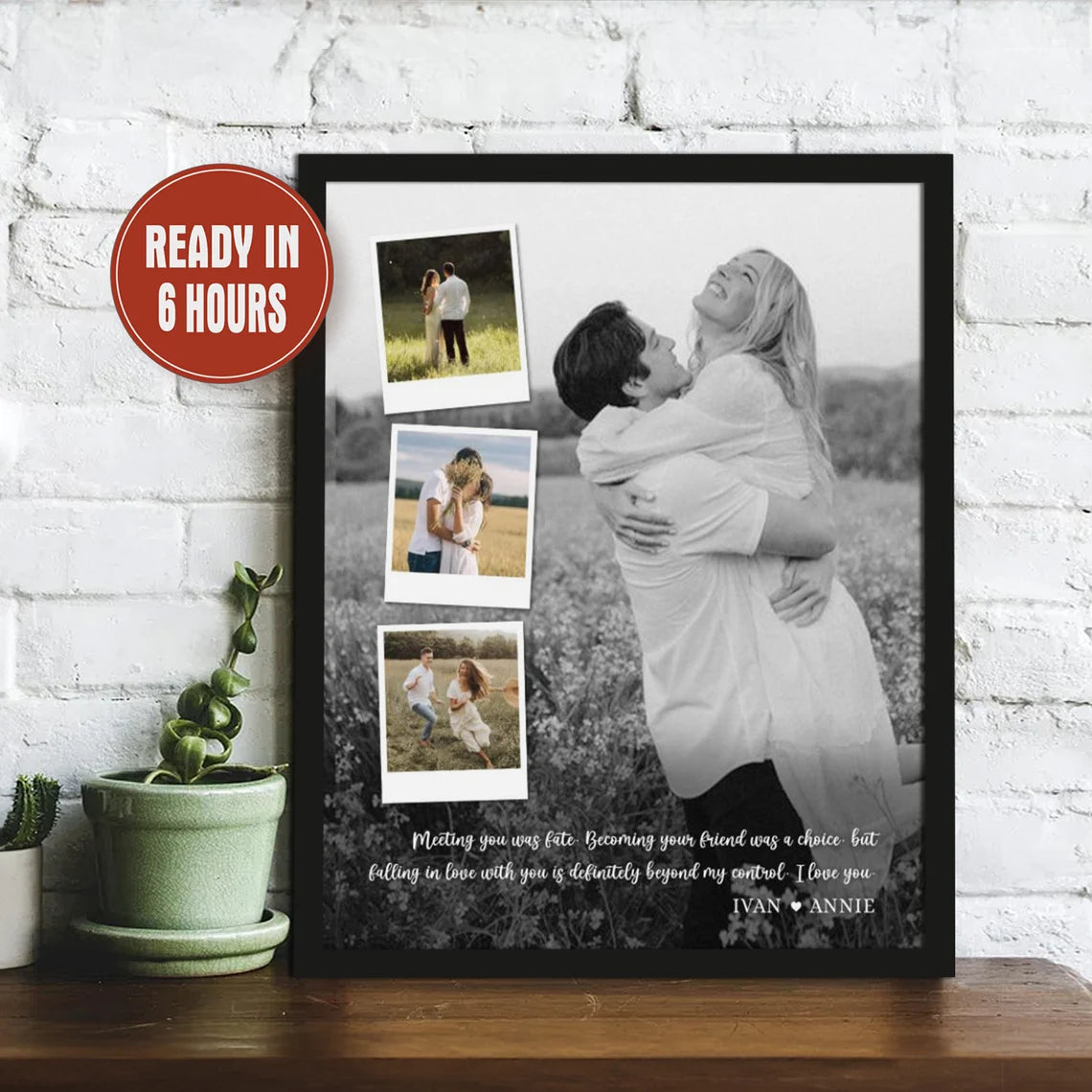 Personalized Couple Photo Collage Wall Art – Custom Love Quote Gift for Her or Him