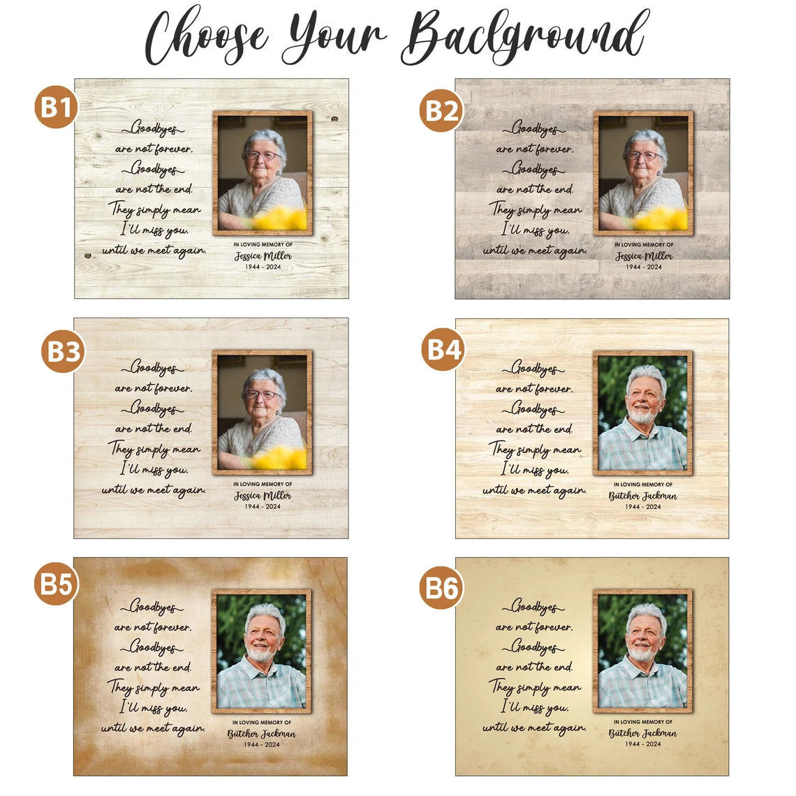 Personalized Memorial Photo Print with Quote Name and Years on Wood Background