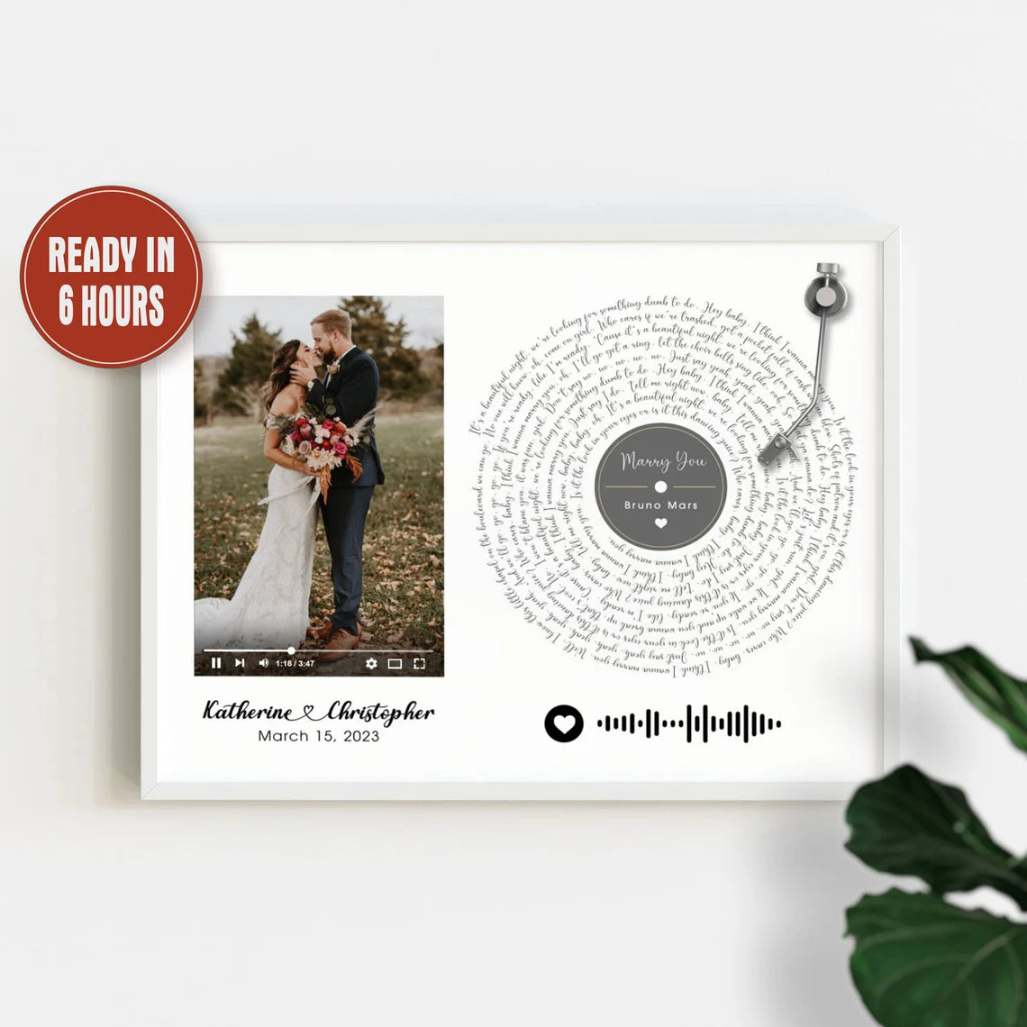 Custom Vinyl Record Style Song Lyrics Wall Art – Personalized Wedding Photo Print