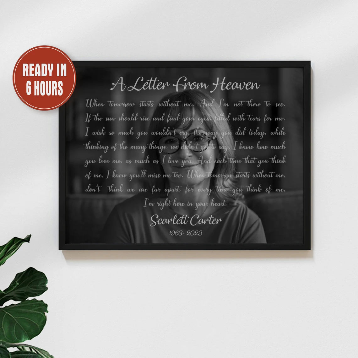 A Letter from Heaven Custom Memorial Portrait Black and White Remembrance Print