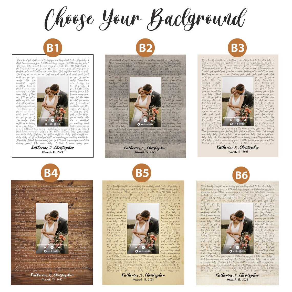 Custom Wedding Song Lyrics Wall Art with Photo and Music Player – Personalized Anniversary Gift