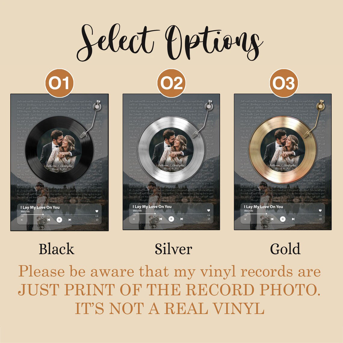 Custom Vinyl Record Wall Art with Song Lyrics Player Bar and Couple Photo