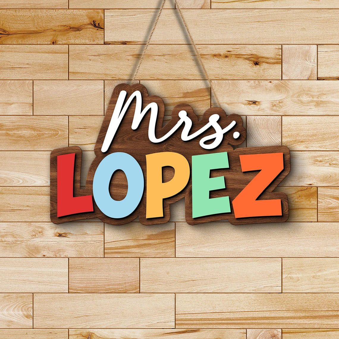 Personalized Teacher Name Door Sign – Custom Wooden Classroom Decor