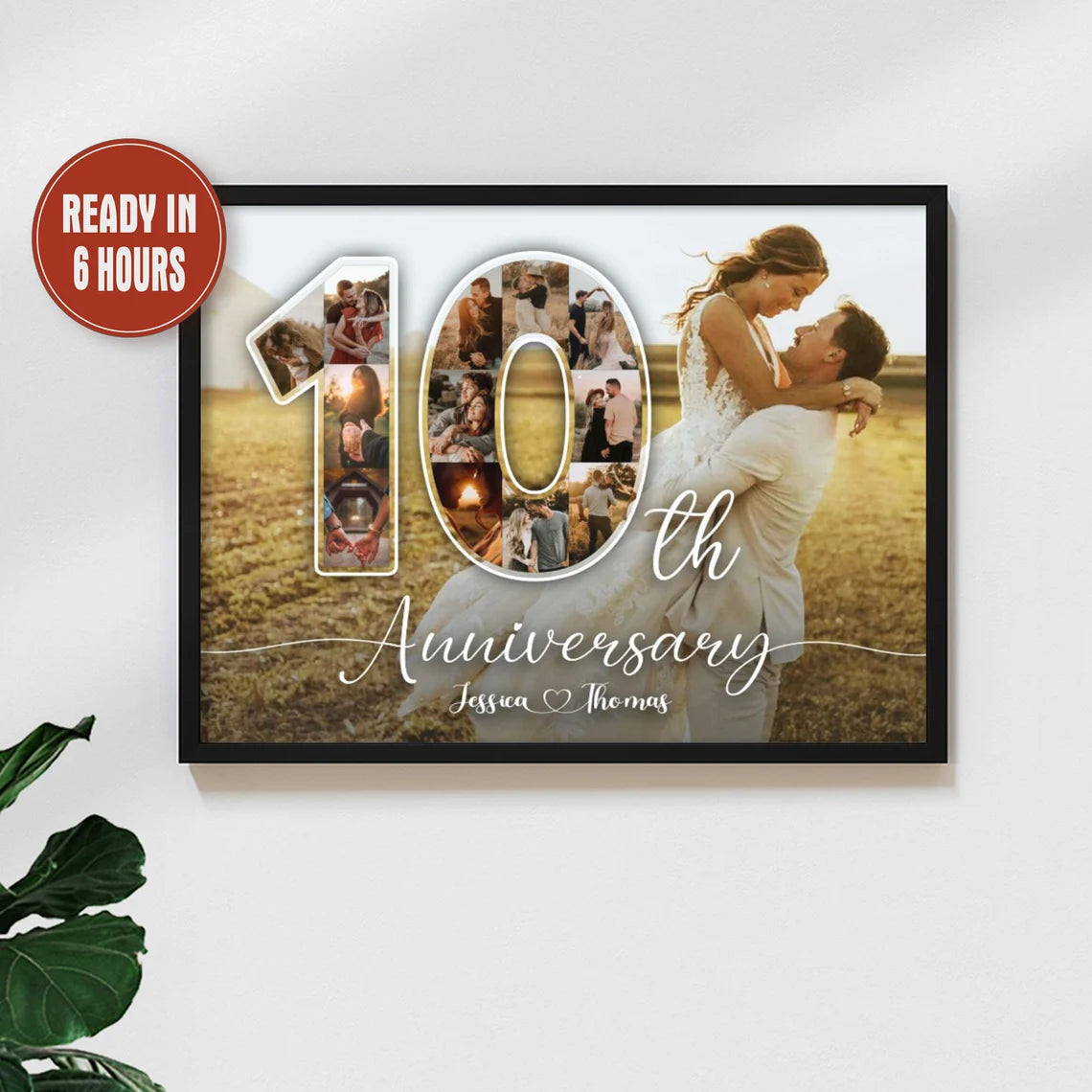 Personalized 10th Anniversary Photo Collage – Custom Couple Wall Art Gift