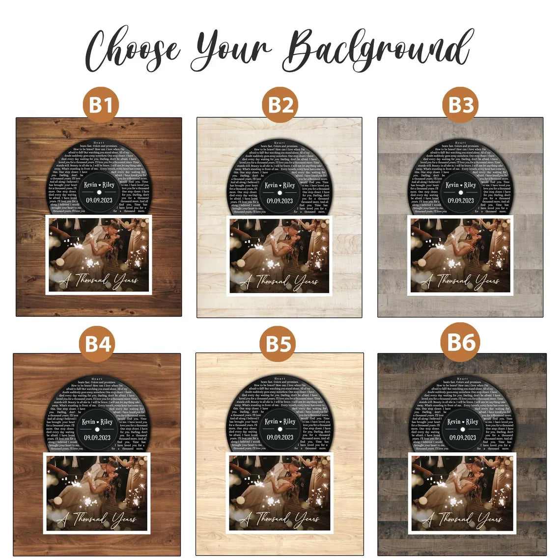 Custom Vinyl Record Wall Art with Wood Background Song Lyrics Photo and Names