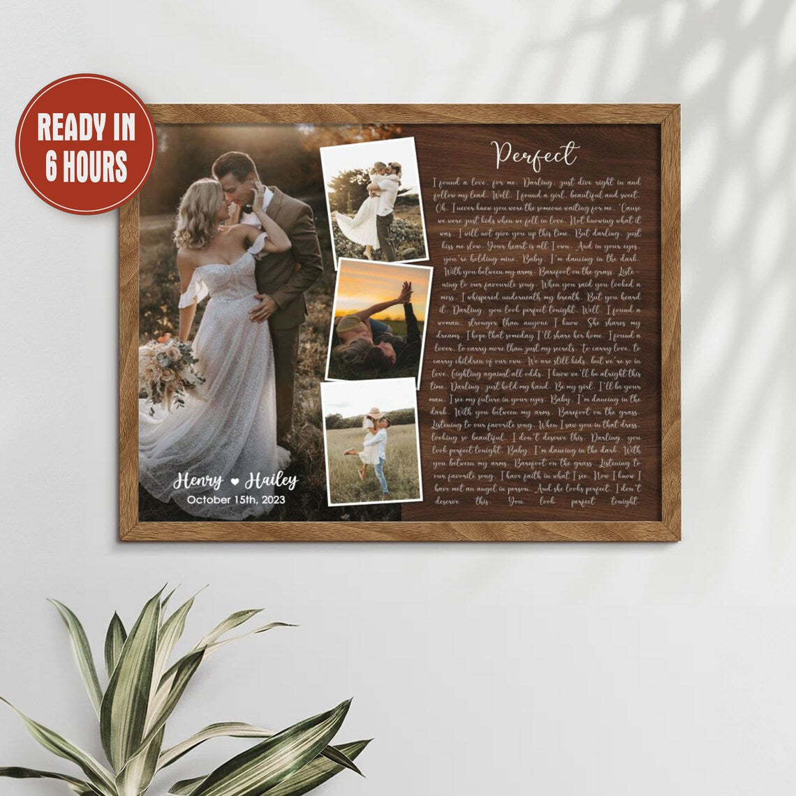Custom Wedding Photo Wall Art with Song Lyrics – Personalized Love Story Canvas for Couples