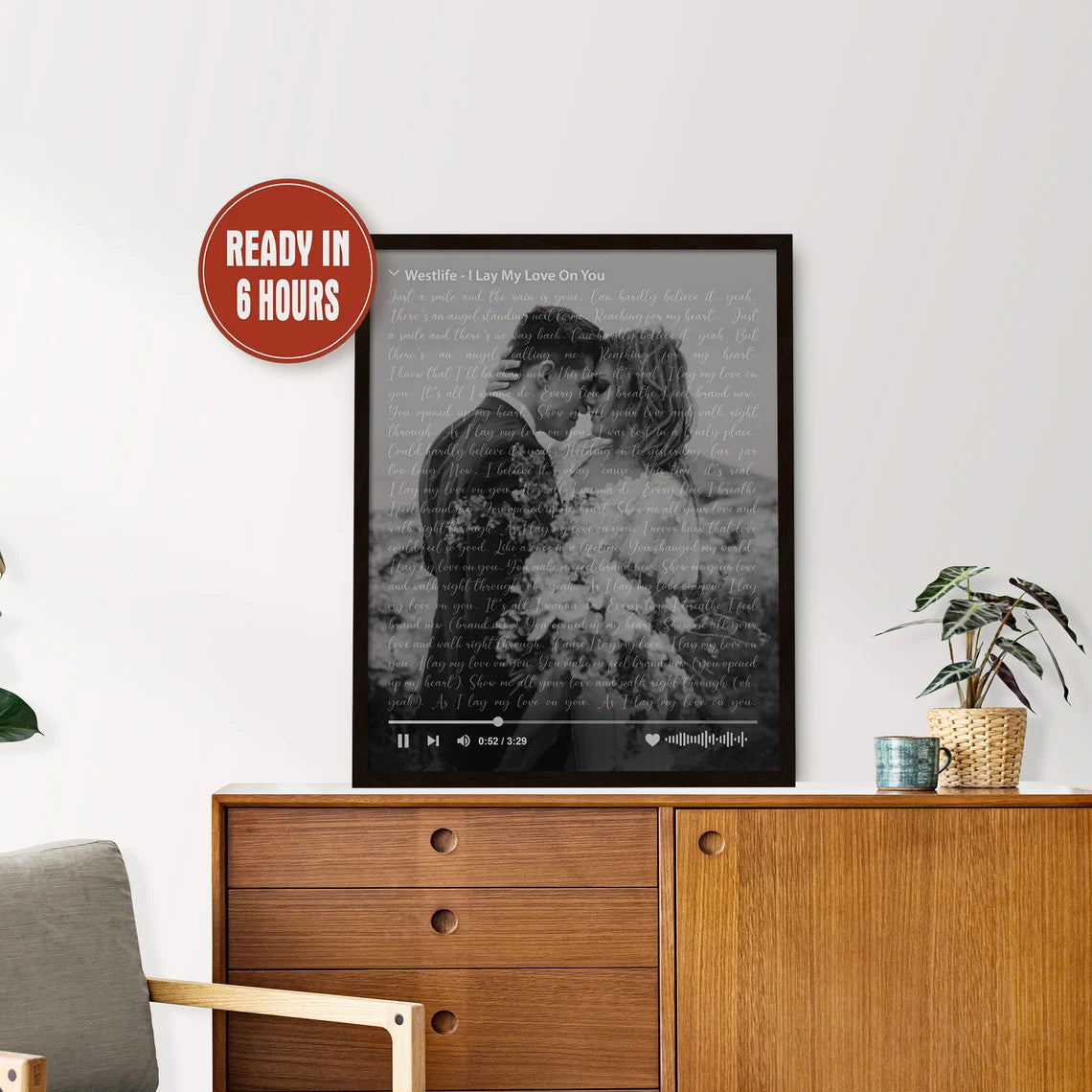 Personalized Song Lyrics Wall Art with Photo and Music Player – Custom Wedding or Anniversary Gift