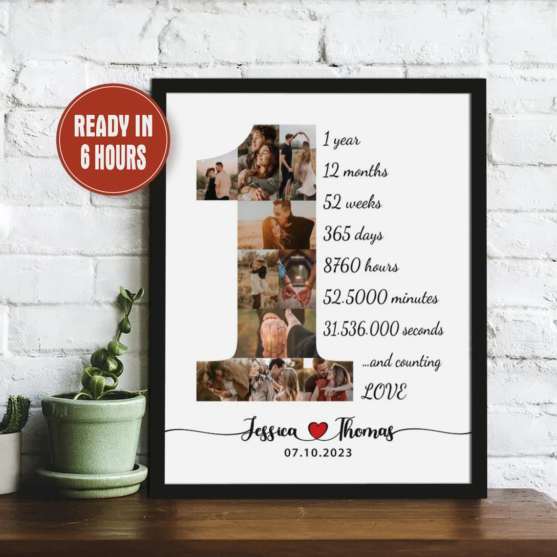 1 Year Anniversary Photo Collage – Personalized Milestone Love Wall Art