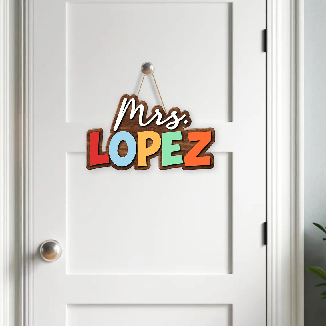 Personalized Teacher Name Door Sign – Custom Wooden Classroom Decor