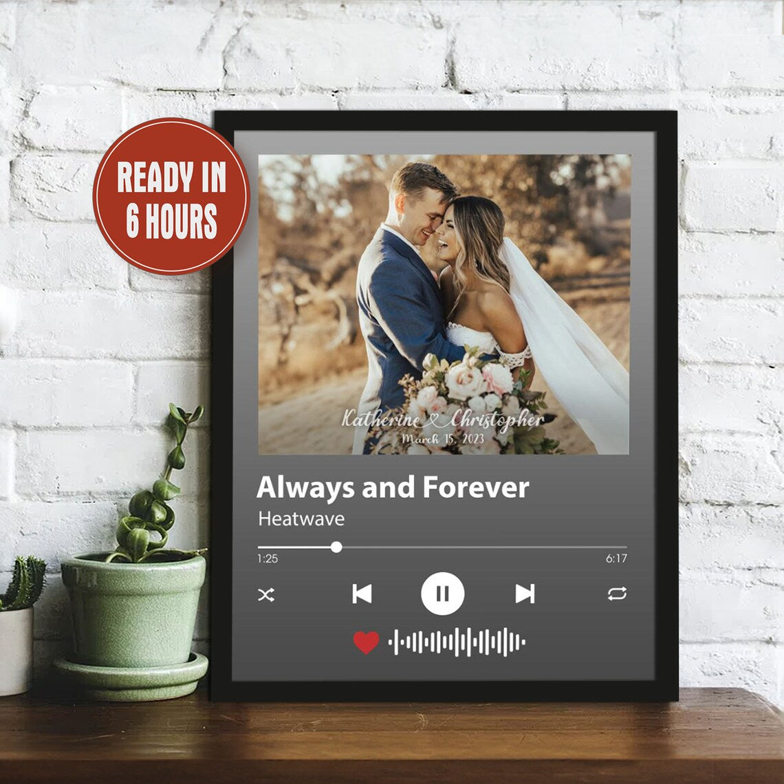 Custom Music Player Wall Art with Couple Photo Song Title and Names