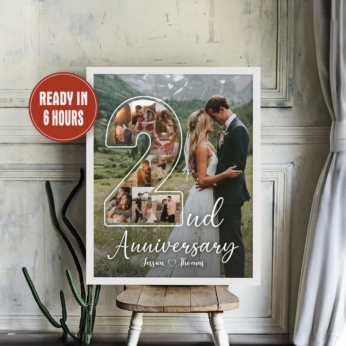 Personalized 2nd Anniversary Photo Collage – Custom Couple Wall Art Gift
