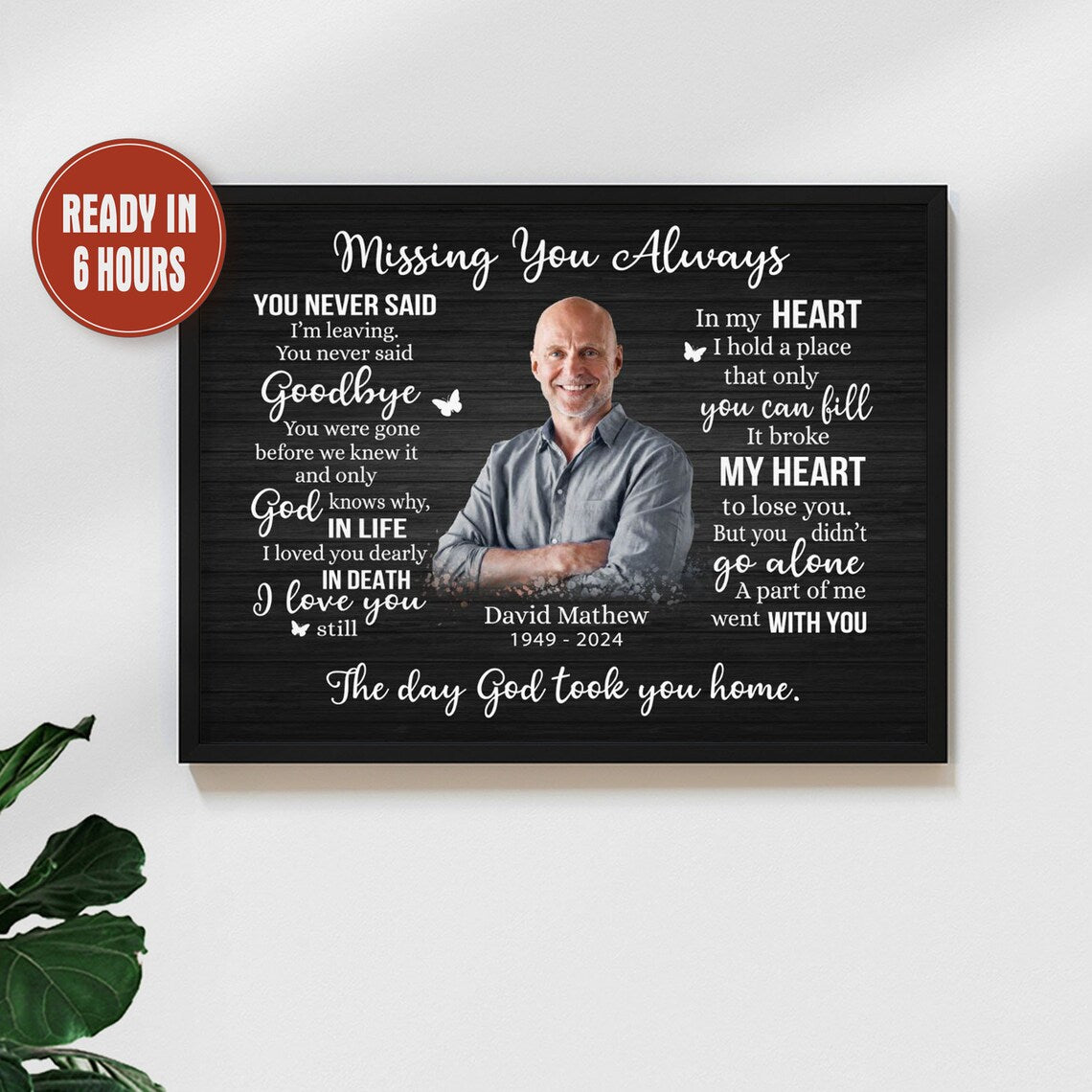 Personalized Memorial Wall Art with Photo – Missing You Always Poem
