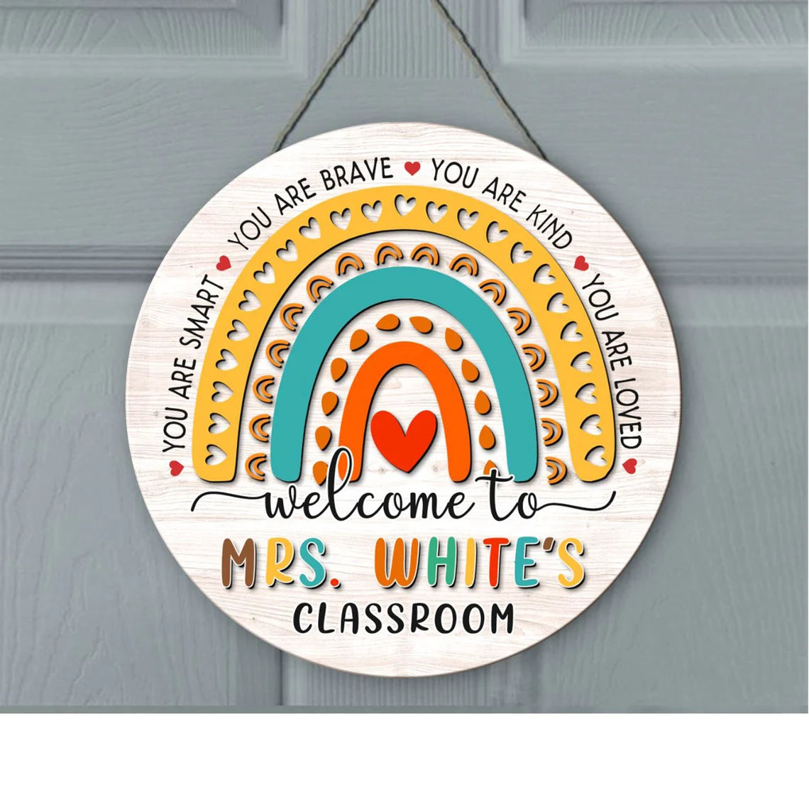 Rainbow Classroom Door Sign – Personalized Welcome Sign for Teachers