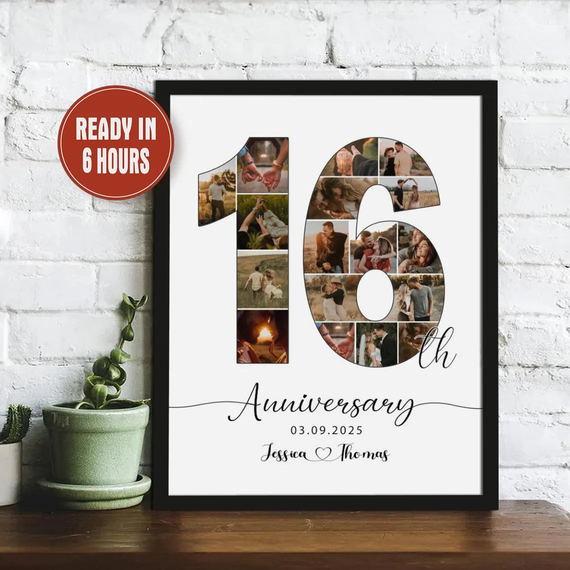 Custom Anniversary Number Photo Collage – Personalized Couple Wall Art (Any Year)