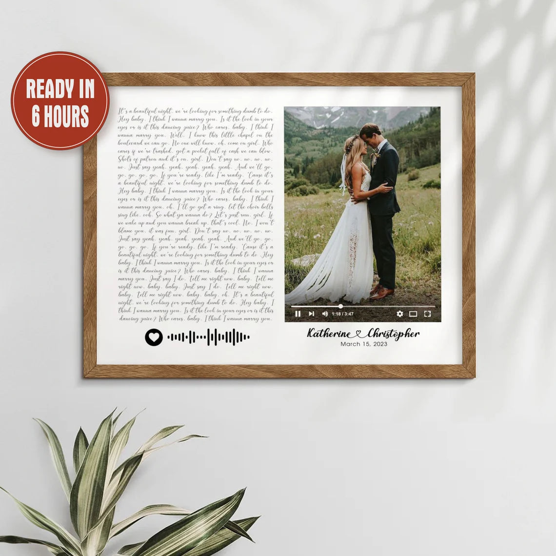 Personalized Wedding Photo & Custom Song Lyrics Wall Art – Unique Couple Gift