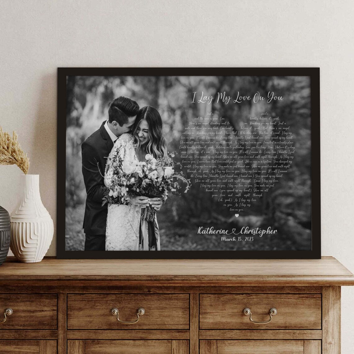 Custom Wedding Song Lyrics Wall Art with Photo – Personalized First Dance Print for Couples