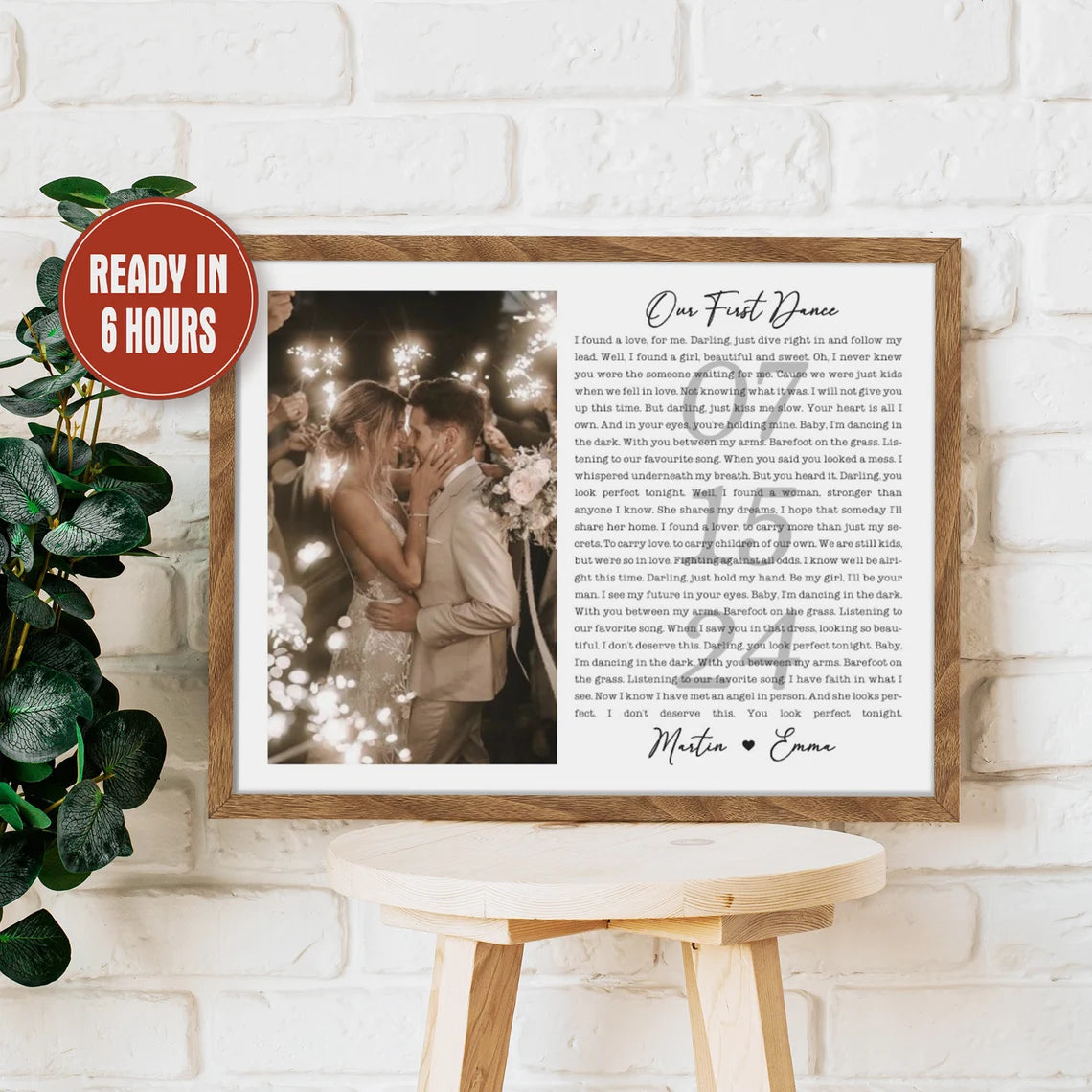 Personalized First Dance Wedding Photo Wall Art with Song Lyrics – Custom Couple Gift