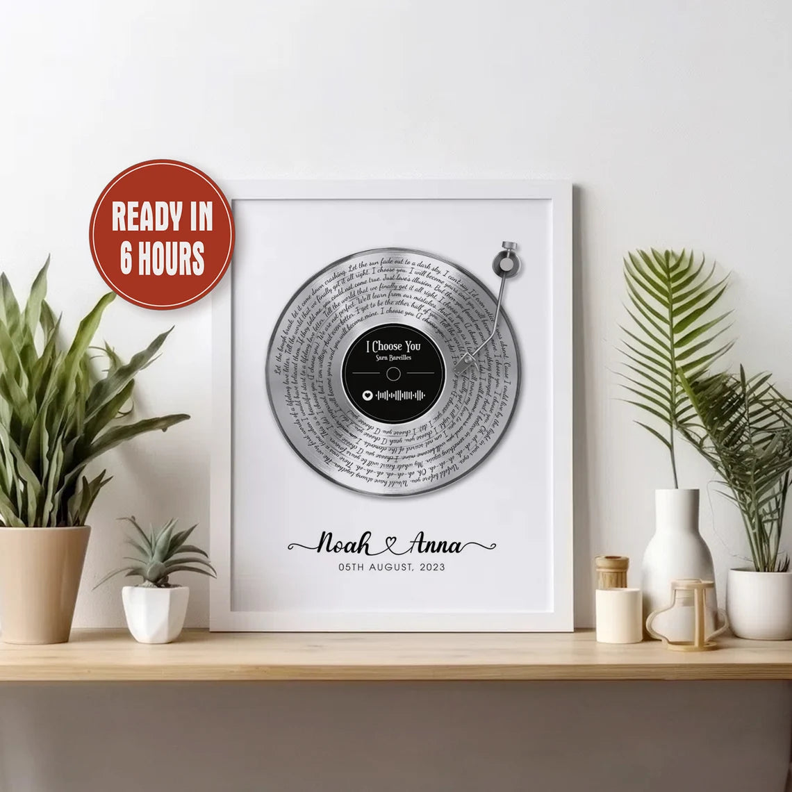 Personalized Vinyl Record Wall Art with Song Lyrics Couple Names and Date