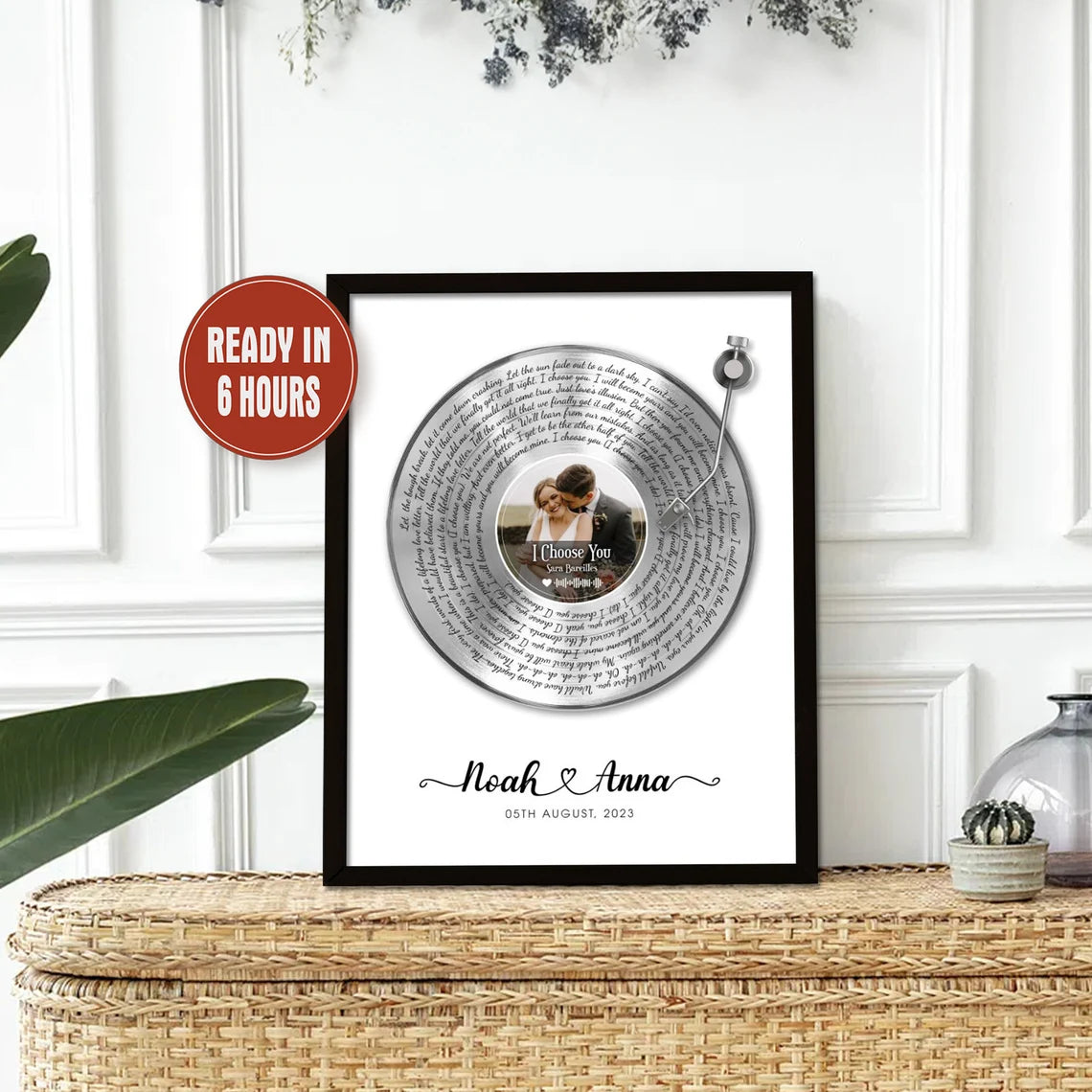 Personalized Vinyl Record Wall Art with Photo and Song Lyrics Custom Couple Gift