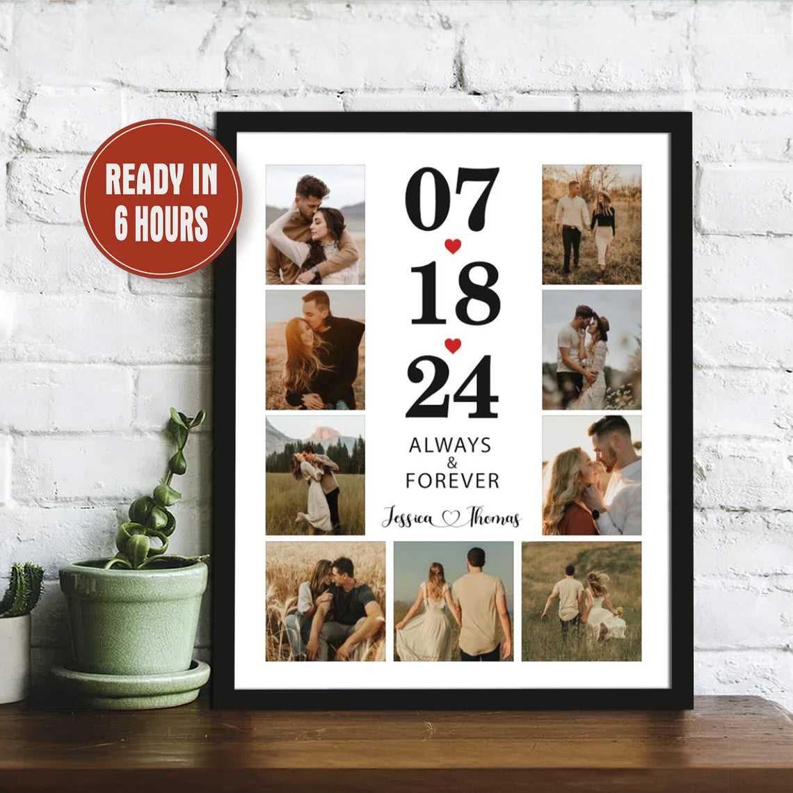 Personalized Anniversary Date Photo Collage – Always & Forever Custom Wall Art