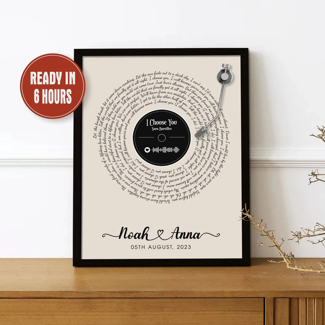 Personalized Vinyl Record Song Lyrics Wall Art Custom Couple Names Gift