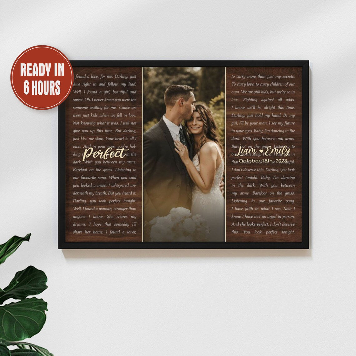 Custom Wedding Photo Wall Art with Song Lyrics – Personalized Anniversary Gift for Couples